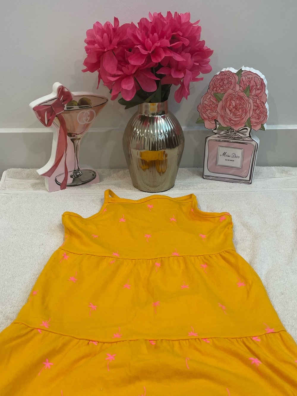 Cat & Jack Yellow Sundress with Pink Palm Motif